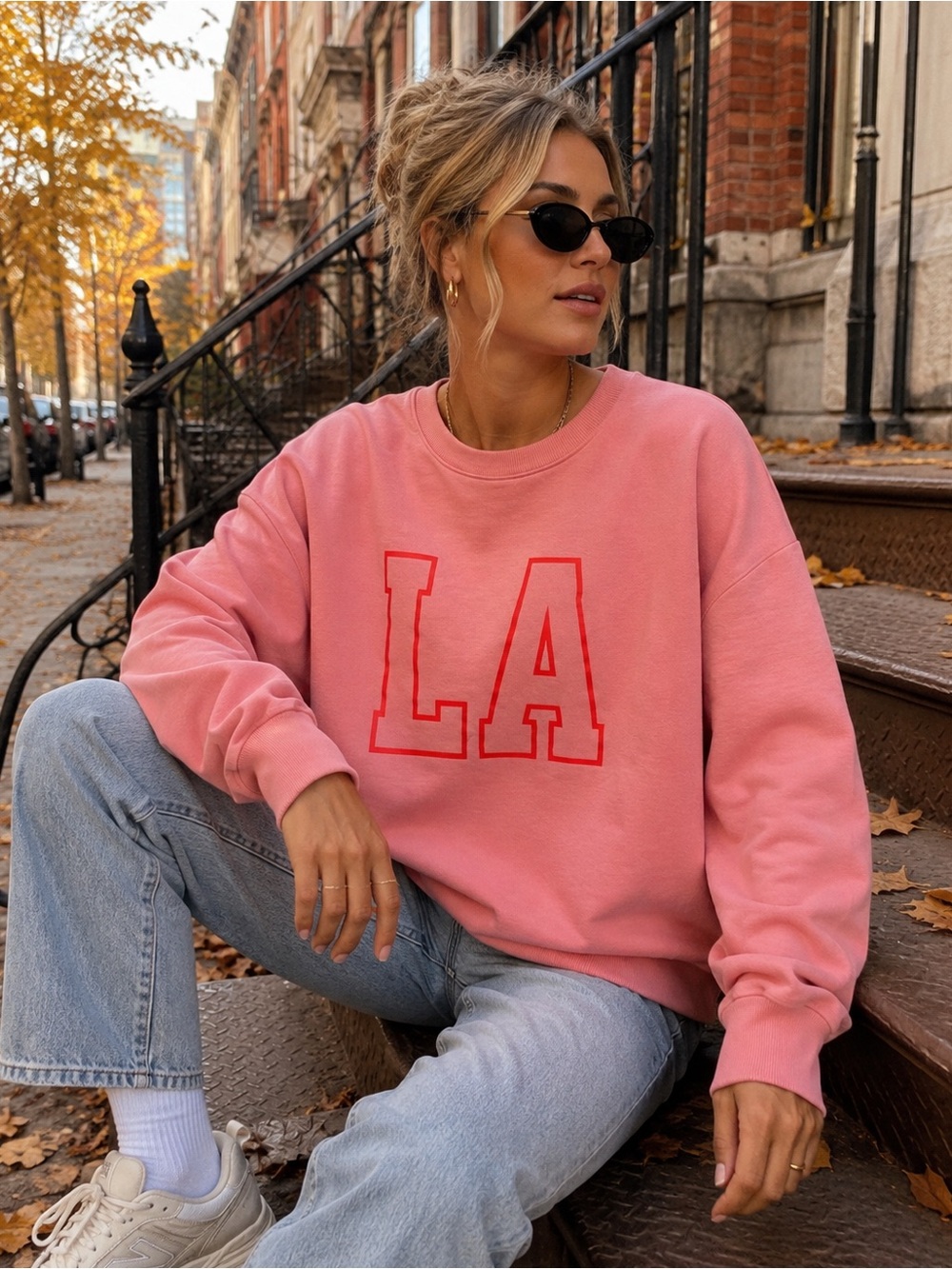 wild fable Pink LA Outline Crewneck Sweatshirt - Picture 1 of 5